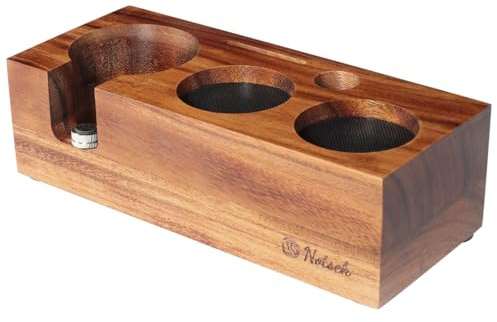 NOTSEK Tamperstation 58 mm trä för skärmhållare, tillbehör, valnöt Tamper Station Tamping Station för espresso kaffebryggare baristatillbehör