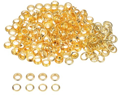 QUARKZMAN Kit de 300 Ojales Metálicos para Remaches de 8 mm (3/10) con Arandelas para Zapatos Ropa Cinturones Etiquetas Bolsas Tela Cuero Proyectos de Bricolaje Tono Dorado