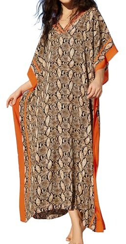 Bsubseach Serpent Motif Plage Kaftan Robe D’éTé Demi-Manches Maillot De Bain Cover Up Maillot De Bain