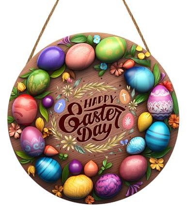Willkommensschild Rund Holz Türschild Ostern Haustürschild Geschenk, Frohe Ostern Holz Osterdeko Türschmuck Holzschild Türschild Dekoschild Geschenk Wandschild für Ostern, Tür, Wand (C, One Size)