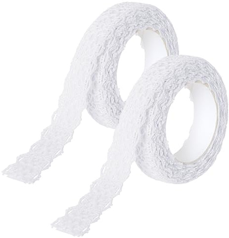 Lace Ribbon Selbstklebend 2 Rollen Vintage Dekoratives Gurtband Baumwolle Spitze Spitzenband，Geeignet für Handwerk, Hochzeit Dekorationen, Handwerk DIY Scrapbooking Dekorationen (Weiße)