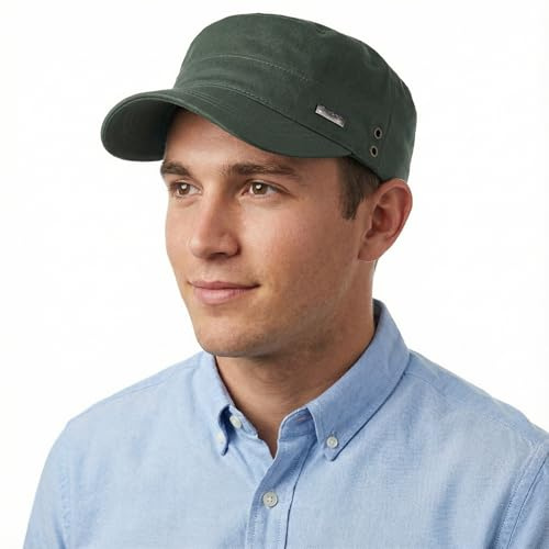 HIQIU Army Cap män Military Cap Cadet hatt, unisex vintage militär armé platt mössa, militärkepsar män justerbar bomull basebollkeps, Grön, 56-60