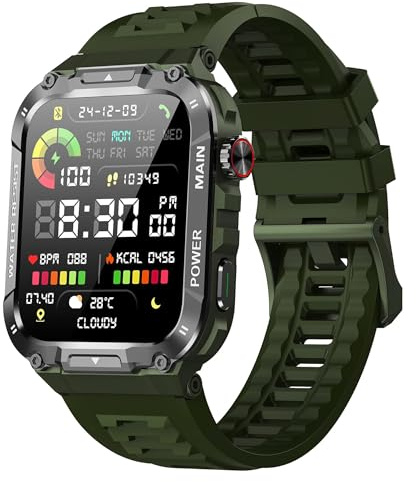 Military Smart Watch for Men 1.96 Inches Outdoor Sports Smartwatch with Answer/Make Call,Fitness watch,Blood Oxygen,Heart Rate and Sleep Monitor Compatible with iPhone and Android (Military Green)