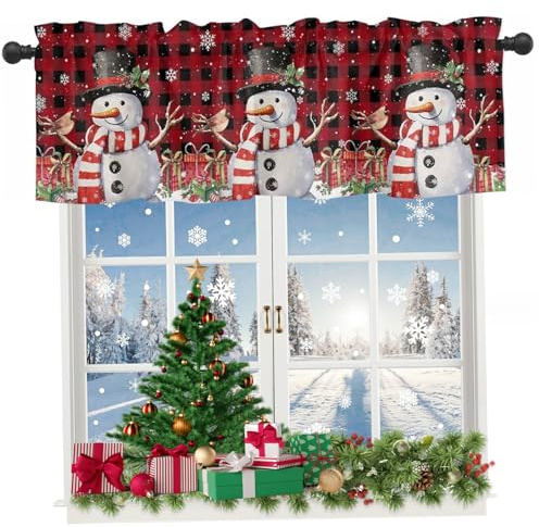 Venanza navideña, cortinas de cocina de Navidad 54x18in copo de nieve muñeco de nieve corta navidad ventana barbilla de bolsillo de bolsillo Cortinas de cocina para baño de dormitorio, cortina de Nav