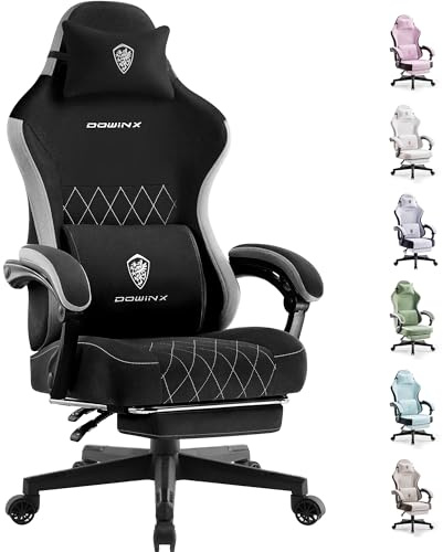 Dowinx Gaming Chair for Adults With Footrest, Ergonomic High Back Fabric Chair With Pocket Spring Cushion, Massage Lumbar Support - Black