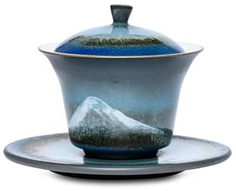 Teeladen Herzberg Maoci - Gaiwan aus Porzellan blau 110ml - Teller - Tee-Schale - Deckel
