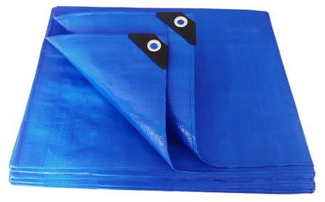 ANSIO Tarpaulin 3m x 5m Water-resistant Tarp Large Camping Cover Sheet – Multipurpose Groundsheet with UV Protection, Weatherproof & Frost-Resistant – Reinforced Eyelets - Blue