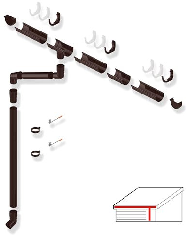 SMART Dachrinnen-Set PVC, 38-teilig, 75/63 mm für 8 m Dachlänge (Braun)