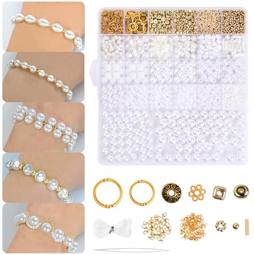 Cleminsta 2045 Stück Schmuck Selber Machen Set, Perlen Schmuck Benutzt Erwachsene, Schmuck Basteln Perlen für Armbänder, Geformte Kunstperlen, Armband Set zum Auffädeln für DIY, 3/4/6/8/10/12mm
