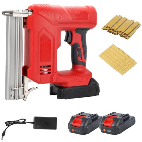 Cloueuse sans fil 18GA 21 V avec 2 batteries de 2,0 Ah, pistolet à clous électrique pour ameublement, menuiserie, bricolage, agrafeuse à couronne étroite avec 2000 clous Brad, 2000 agrafes, 2 bouchons