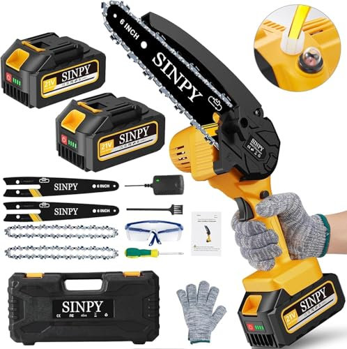 Mini Motosega a Batteria Per Potatura Con 8000mah Batterie e Caricatore Rapido, 880W 6 Pollici Sega Con Pompetta Olio e Blocco di Sicurezza per il Taglio Del Legno e Giardini