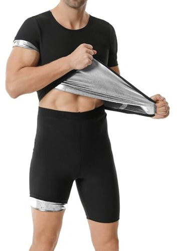 Weyot Traje Sauna Hombre, Traje De Sudoración para Sudar Y Bajar De Peso – Chaleco Y Pantalón Cortos Térmico, Ideal para Gym, Fitness, Running Y Boxeo – Material Transpirable