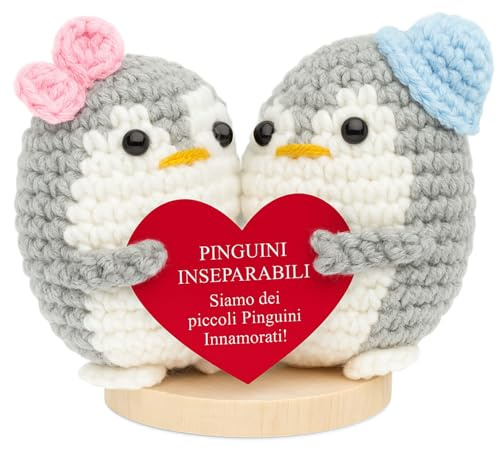 Pinguini innamorati inseparabili fatti a mano, Idea Regalo Romantico per la Coppia regalo San Valentino per lui e lei Compleanno Matrimonio Anniversario di Nozze Fidanzati Sorpresa d’Amore (Unica)