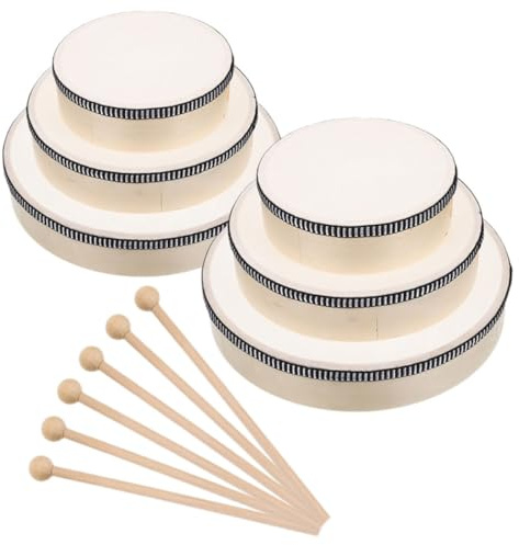 Toyvian Instrumento Musical de Percusión de Mano con Marco de Madera Beige, 6 Piezas con Baquetas, Adecuado para Niños en Casa o Escuela, Fomenta Creatividad y Mejora Coordinación