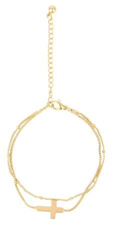Mikovivi Gold Cross Bracelet for Women, Adjustable Thin Chain Bracelet Dainty Christian Jewelry for Small Wrist Bridesmaid & Baptism Gift