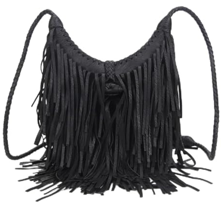 LYHYDMA Fransväska Tofs Dam Crossbody Väska Vintage Handvävd Handväska För Dagligen, Svart, En Storlek