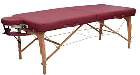 Zen – Mobile FlatTop Massageliege klappbar & höhenverstellbar – Massagetisch aus Vollholz mit verstellbarem Aluminium-Kopfteil – Massagebank mit Armlehnen & Tragetasche (Burgund)