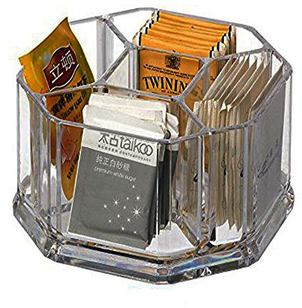 Yakri Scatola porta bustine the in plastica con 5 scomparti,Porta bustine da tè in acrilico, caffè,biscotti, zucchero borsa custodia Guest Room scatole, Acrilico, Clear, L16*W16*H8cm YTBH-002