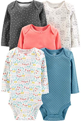 Simple Joys by Carter's Unisex Baby 5-Pack Long-Sleeve Bodysuit Body, Eule/Floral/Herzen/Punkte, 6-9 Monate (5er Pack)