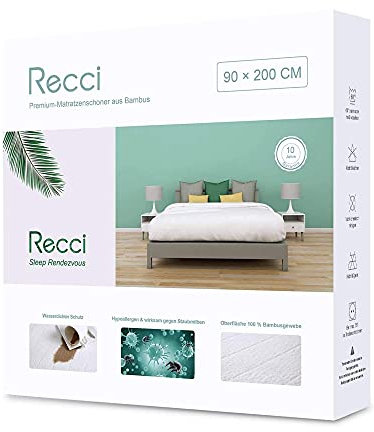 RECCI Bambus Wasserdichter Matratzenschoner 90 x 200 cm, Atmungsaktiv Matratzenauflage, Anti-Allergie, gegen Milben, Matratzenschutz für Baby Kinder Haustier [90 x 200 ] 1 Stück