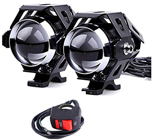 POCKETMAN 2*U5 Motorcycle Headlight, 1200LM 6500K LED Headlight for DRL Spotlight with High beam/Low beam/Flash 3 Models With ON/OFF Switch Silver Color