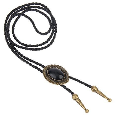 LIANCHI Western Black Bolo Tie for Men and Women,Native American Leather Bolo Tie String