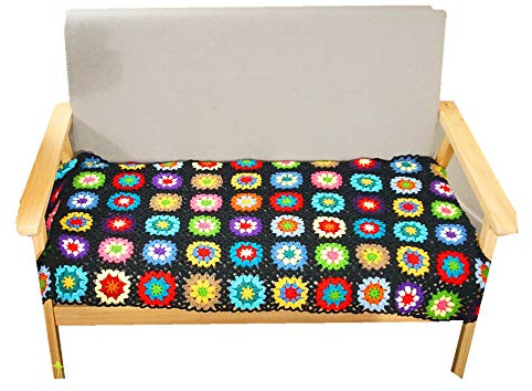Handgefertigte, gehäkelte schwarze Überwurfdecke für Oma-Decke, Pullover-Stil, ganzjährig, Geschenk, für drinnen und draußen, für Sofa, Schmusetuch, Bett, Liege, Dekoration, 119.4 x 58.4 cm (schwarz) | Weiche Schoßdecke für Couch und Reisen, leichte, gemütliche, kleine Decke, Plüsch-Flanelldecke für Büro, Sofa