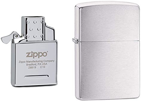 Zippo Butane Gas Insert-Double Flame, Metall, Silber, 6 cm & Unisex – Erwachsene Chrome Brushed Regular Classic Art-Nr.: 60.000.804-Suggested Retail: Euro 29,95, Silber, M