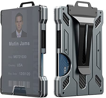 Swygoo Ausweishalter aus Metall, Schlanke Geldklammer, Ausweishülle aus Aluminium mit Sichtfenster, Kreditkartenetui mit RFID-Blockierung, Minimalistische Geldbörse für Herren und Damen (Silber-Grau)