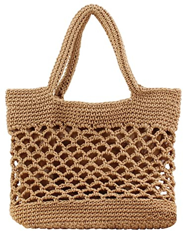 Hsthe Sea Borsa da spiaggia in paglia, borsa a tracolla da donna, estiva, da donna, per tessere, secchio, borsa da cestino, in rafia, casual, per viaggi, shopping (cammello), Kamel., Taglia unica