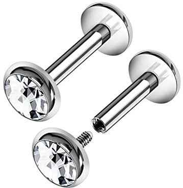 KJM FASHION 2 Stk stahl Labret 1,2 mm 16g Kristallkugel Piercing Schmuck