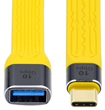 chenyang Cable USB a USB C, USB 3.1 tipo C macho a USB 3.0 tipo A hembra, OTG, plano, delgado, FPC, cable de datos para laptop y teléfono, amarillo, 10 Gbps
