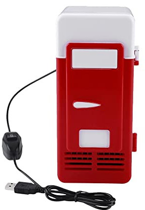 Riloer Car Mini Réfrigérateur, 5V 10W USB Réfrigérateur Portable avec LED Lumière, Refroidisseur à double usage et Réfrigérateur plus chaud pour Voiture RV Office Home, Noir/Rouge