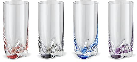 Peill+Putzler Germany 4er-Set Longdrinkgläser, pflegeleicht, für Zuhause | mit buntem Boden, 300 ml Volumen, mehrfarbige Trinkgläser, Wassergläser in 6 Farben, Coctailgläser, praktisch im Alltag