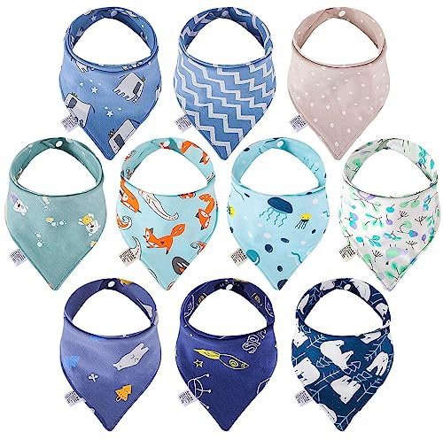 Lanjue 10 Pack Baby Bandana Dribble Bibs, Cotton Bibs with Adjustable Snaps