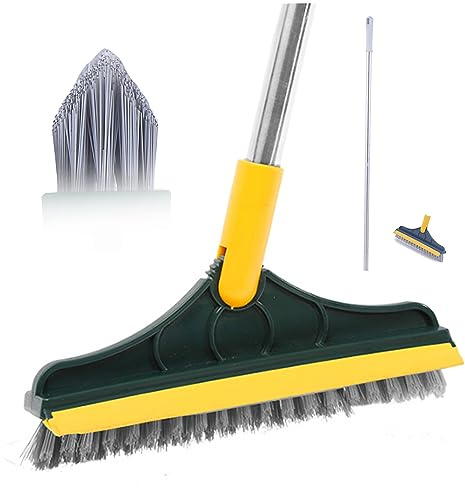 2 in 1 Cleaning Scrub Brush Long Handled Scrubbing Brush Floor Scrubbing Brush 120 ° Rotating Detachable Floor Scrub Brush with Long Handle V-Shaped Shower Brush for Cleaning with Squeegee