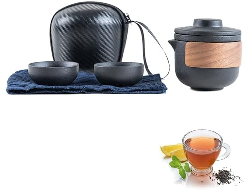 Keramik Teekannen Set, Mini Chinesische Kung-Fu Teekanne, Tragbares Japanisches Porzellan Reiseteeset mit Tee-Ei, Teetassen Reise Teeset mit Tragbare Tasche für Outdoor Picknick Reisen Geschenk