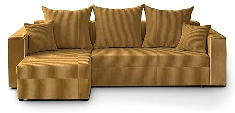 L-förmiges Lounge-Ecke Hamlet L-Form Corner Sofa aus Cordstoff universelle Schlafsofa inkl. Schlaffunktion Bettkasten, Farbe: Gelb