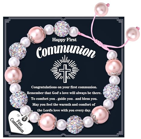 YADOCA Bracelet de Première Communion et Baptême pour Fille - Bracelet de Perles en Croix Personnalisé