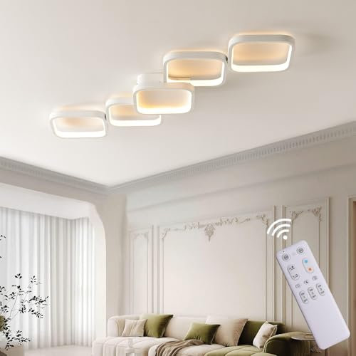 Plafoniera LED Soffitto Dimmerabile con Telecomando Lampada Plafoniere Bianca 45W, Lampada da Soffitto per camera da letto Lampada Rettangolare 92cm, Design Moderno, Sala da Pranzo, Corridoio, Cucina