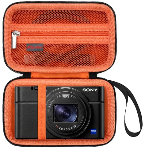 Elonbo Bolsa de Transporte de cámara para cámara Digital compacta Sony RX100 VII / RX100 Vi / RX100 V / RX100 IV / RX100 III, Bolsa de Viaje de cámara Sony Vlogging, Negro+Naranja