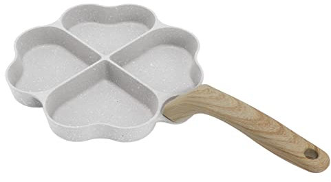 HAOHIZE Egg Frying Pan, Nonstick Heart Shaped 4 Cup Uniform Heating Pancake Pan with Handle for Kitchen (White)