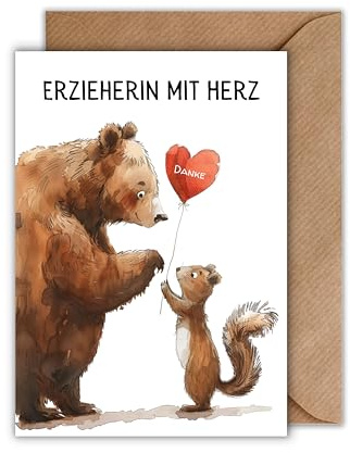 WBdesignz Danke Karte für Erzieherin mit Umschlag - charmante Dankeskarte “Erzieherin mit Herz” Herzliche Dankeschönkarte Dankkarte für Erzieher Betreuer Kollegen (DIN A6)