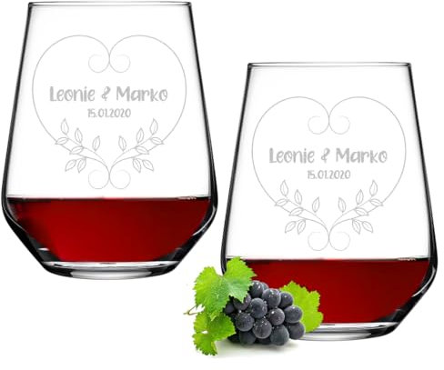 polar-effekt Lot de 2 verres à vin de 425 ml avec gravure pour mariage - Verres à vin personnalisés avec nom - Le cadeau de mariage parfait - Passe au lave-vaisselle