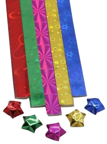 450 Blatt Weihnachtsfolie Stern Papierstreifen Glitzer Origami Glücksstern Papierstreifen Farbe Stern Faltpapier Origami Sterne Papier mit 5 verschiedenen Designs für DIY Handarbeit Handwerk