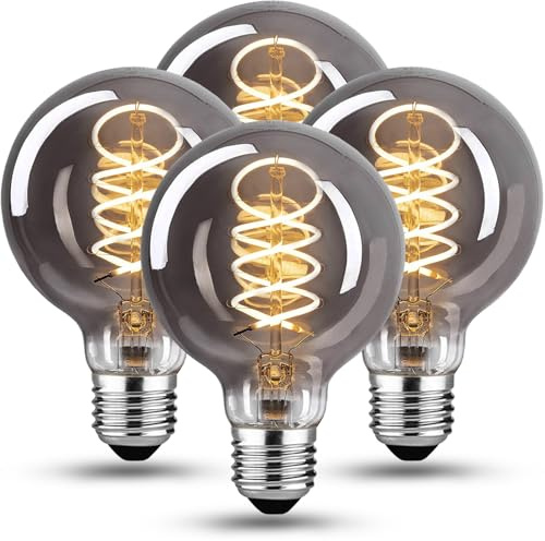 BNITITU Edison LED Vintage Glühbirne, Dimmbar Glühbirne E27 4W LED Warmweiss, Vintage Edison Dimmbar lampe E27 Ideal für Nostalgie und Retro Beleuchtung - Rauchgra - 4 Stück（G80 YHS）