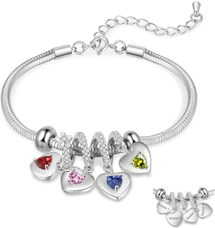 lorajewel Geschenke für mama Kette Muttertag Personalisiertes Armband mit Name Geburtsstein Herz Armband Geschenk für Frauen Weihnachtstag Geburtstag