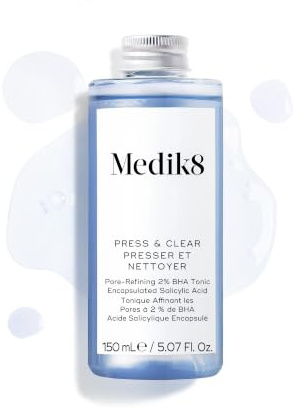 Medik8 Press & Clear, 2% BHA Klärendes Gesichtswasser - 150 ml Refill | Klärendes Peeling-Tonic mit 2 % BHA, Salicyl- & Tranexamsäure – reduziert Unreinheiten, Mitesser & übermäßige Talgproduktion