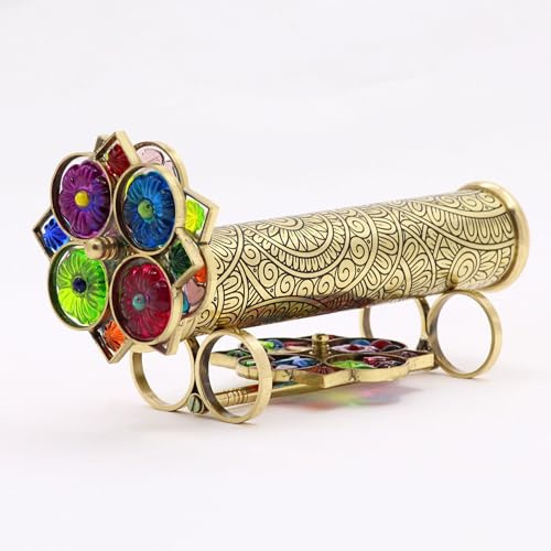 YVCrafts Caleidoscopio in ottone inciso a mano con ruota intercambiabile e espositore in ottone, regalo sentimentale per occasioni speciali
