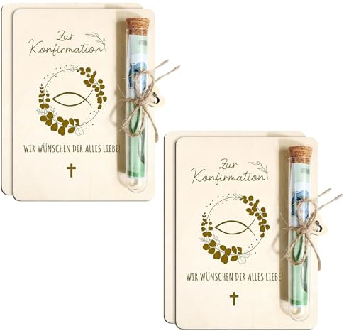 GWAWG 2 Stück Geldgeschenk Konfirmation mit Reagenzglas und Holzkarte, Konfirmation Geschenk für Mädchen, Jungen, Geschenkverpackung für Geld, Gutschein, Wünsche